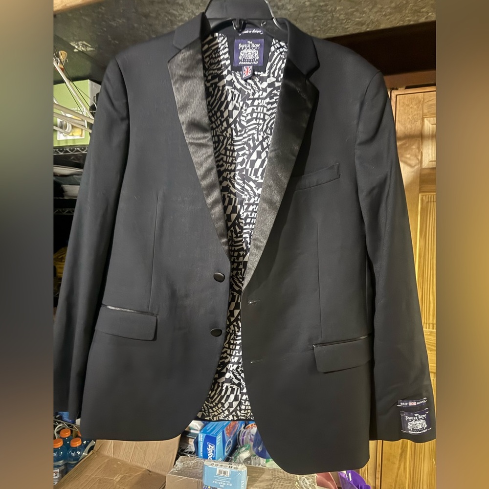 Elegant Black Satin Lapel Tuxedo Blazer 44R